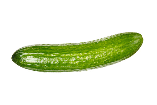 One ripe bright green cucumber isolated on white background