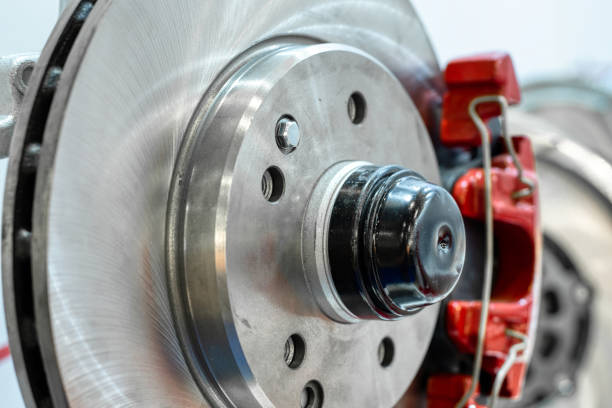 istock Steel brake disc complete with brake pads. 1226528220