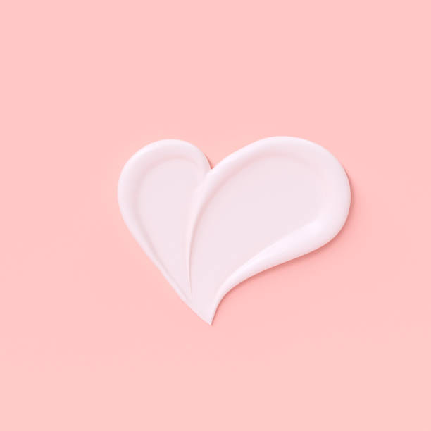 Love girly background. Cosmetic cream pastel pink and white template banner with heart shape smear. 3d rendering. Love girly background. Cosmetic cream pastel pink and white template banner with heart shape smear. 3d rendering. moisturizer stock pictures, royalty-free photos & images