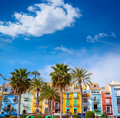 Villajoyosa La Vila Joiosa colorful facades Mediterranean houses in Alicante of Spain