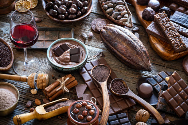 istock Chocolate and red wine with cocoa powder melted chocolate 1226538852