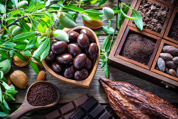 istock Dark chocolate almonds covered in a heart shape bowl 1226539243