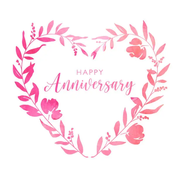 Vector illustration of Watercolour Heart Floral Wreath Anniversary Card