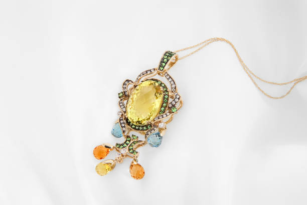 istock Gold Pendant With Lemon Quartz And Diamonds 1226544828