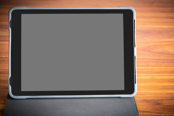 Hand Touching a Digital Tablet on White Background.