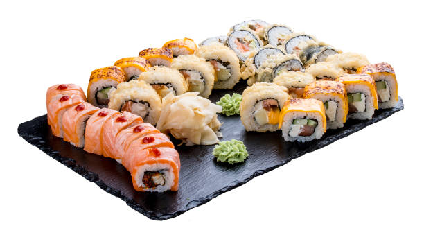 istock Sushi set on ceramic boards. On white background 1226553255