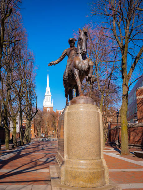 istock Public park with ancient bronze statue in East Boston, Massachusetts 1226553546