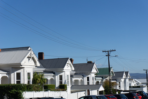 1940's  row of residential villa gables in traditional and established urban suburban street in Ponsonby Auckland New Zealand.