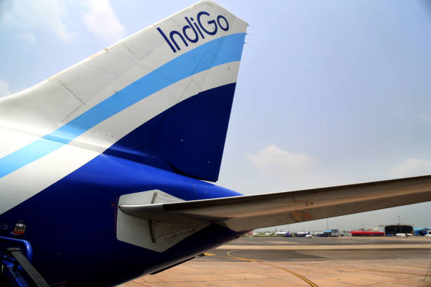 IndiGo flight  standing at Indira Gandhi Airport, New Delhi, India stock photo