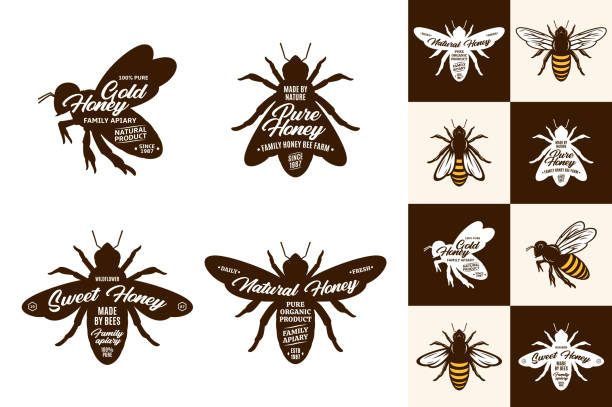 Honey logo and bee icons Vector bee icons and logo collection on different backgrounds weed stamp stock illustrations