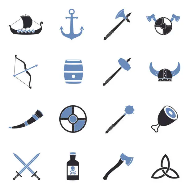 Vector illustration of Vikings Icons. Two Tone Flat Design. Vector Illustration.