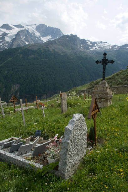 Old cemetery in the mountains. stock photo