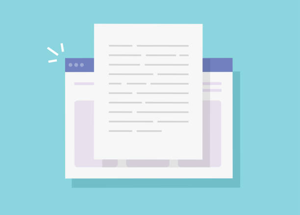 Text file document online or paper sheet letter writing on internet vector flat cartoon, illustration of website with article or story page isolated image Text file document online or paper sheet letter writing on internet vector flat cartoon, illustration of website with article or story page isolated writing email stock illustrations