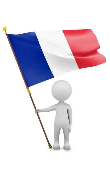 istock Cartoon 3D Stick Figure is Waving French Flag on White 1226559585