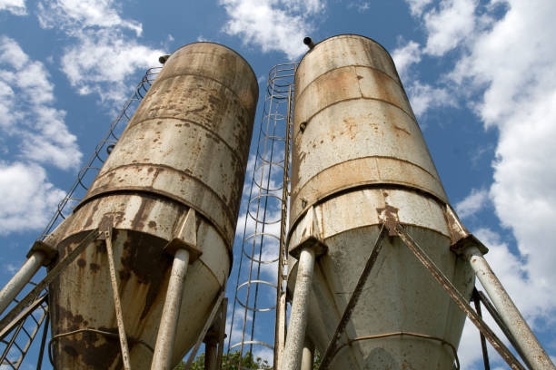 Old rusted silos stock photo
