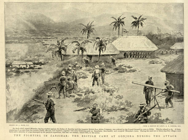 brytyjskie oddziały walczące z rebeliantami na zanzibarze, xix wiek - royal marines stock illustrations
