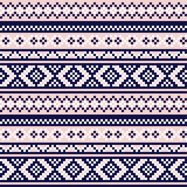 ilustrações de stock, clip art, desenhos animados e ícones de pink navy christmas fair isle seamless pattern background - christmas cardigan woven pattern