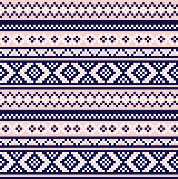 Pink Navy Christmas Fair Isle Seamless Pattern Background Pink Navy Christmas fair isle pattern background for fashion textiles, knitwear and graphics cardigan clothing template fashion stock illustrations