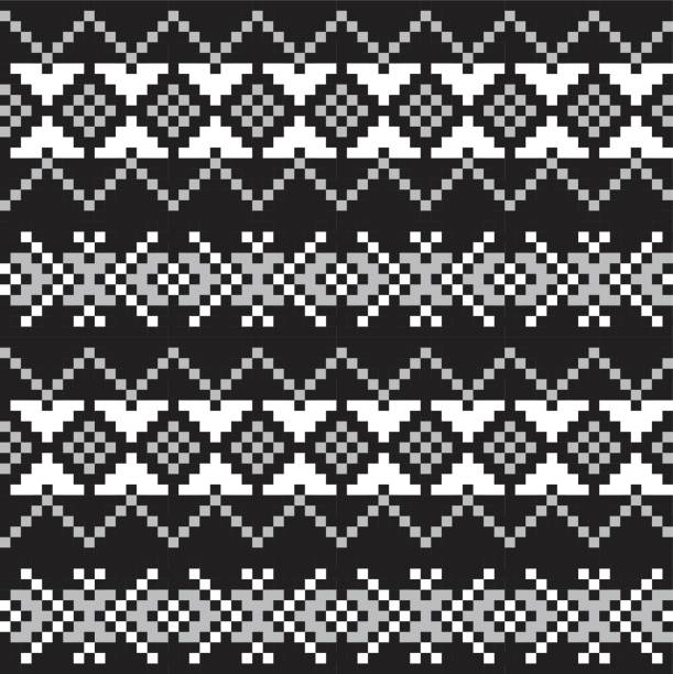 ilustrações de stock, clip art, desenhos animados e ícones de black and white christmas fair isle seamless pattern background - christmas cardigan woven pattern