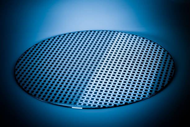 Silicon wafer for integrated circuit 8-inch chip with cells on the wafer nanotechnology photos stock pictures, royalty-free photos & images