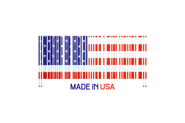 ilustrações de stock, clip art, desenhos animados e ícones de made in usa. bar code in the form of an american flag. isolated on a white background. - made in the usa label bar code merchandise