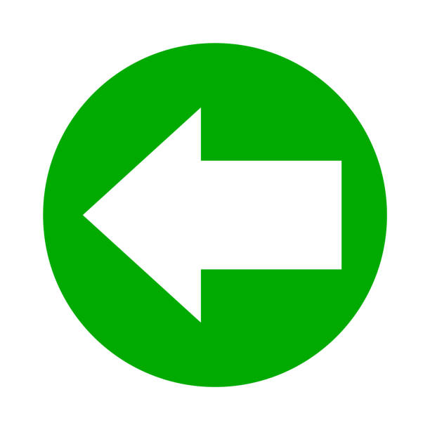 白で隔離されたアイコンフラットのための円緑の左の白い矢印を左に指し、ボタンインターフェイスアプリのための矢印付きの円、次またはダウンロードアップロードコンセプトの矢印記号� - circle arrow sign shape green点のイラスト素材／クリップアート素材／マンガ素材／アイコン素材