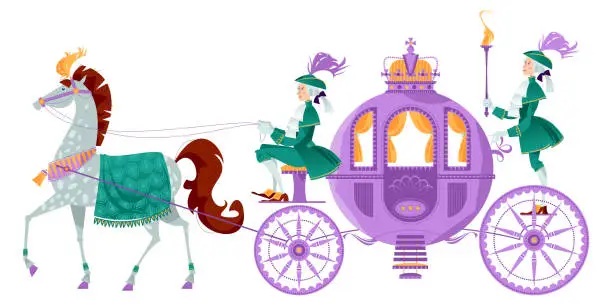 Vector illustration of Princess Fantasy Carriage with Coachman and a Horse.