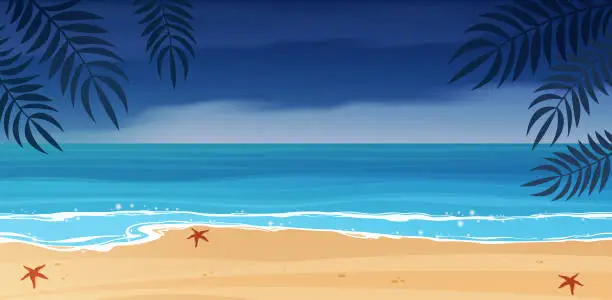 Vector illustration of Tropical blue sea and a sand beach.