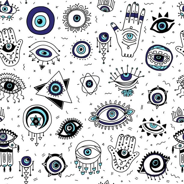 Ilustración de Patrón Sin Costuras Con Ojos Malignos Y La Ilustración  Vectorial De Símbolos De Mano De Fátima y más Vectores Libres de Derechos  de Mal de ojo - iStock