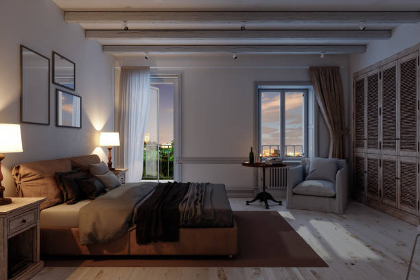 istock Classic Scandinavian Bedroom At Night 1226583586