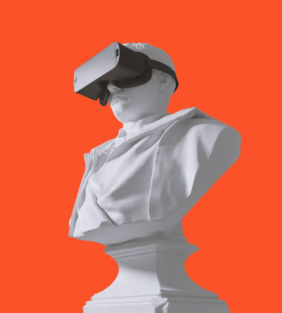 istock Sculpture of human with VR glasses. 1226583916