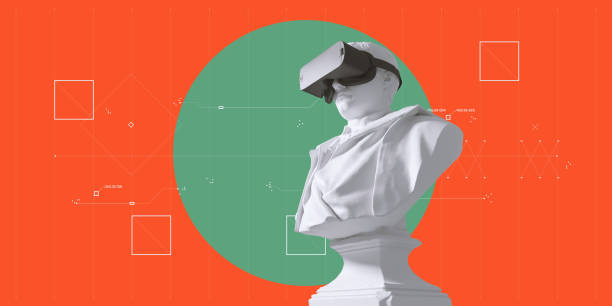 Sculpture of human with VR glasses.