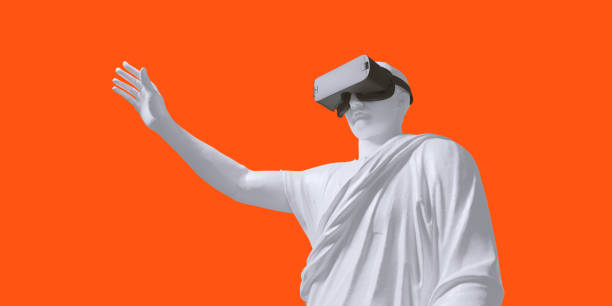 istock Sculpture of human with VR glasses. 1226583920