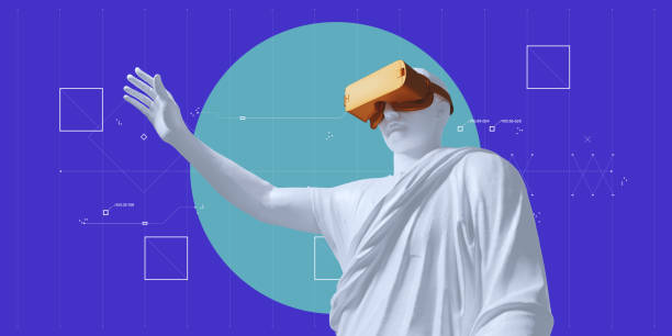 istock Sculpture of human with VR glasses. 1226583921
