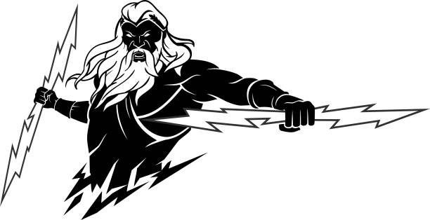 Zeus Holding Lightning Bolts, Greek Mythology Isolated vector illustration of mighty and powerful Greek God wrath of god stock illustrations