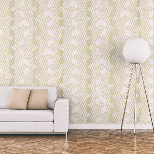 istock Elegant living room 70's style with sofa wallpaper background 1226586546