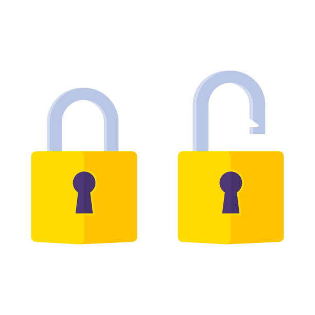zablokuj otwartą i zablokuj zamkniętą ikonę. symbol kłódki. symbol ochrony. hasło koncepcyjne, blokowanie, bezpieczeństwo - keyhole key lock padlock stock illustrations