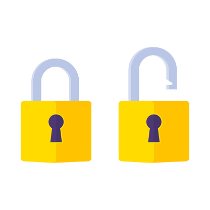 Lock open and lock closed icon. Padlock symbol. Symbol of protection. Concept password, blocking, security