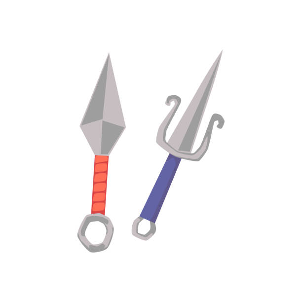 istock Ninja kunai daggers - two short Japanese metal knives with short blade 1226590957