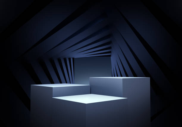 istock Abstract black background with geometric shape podium for display product,3d rendering. 1226591735