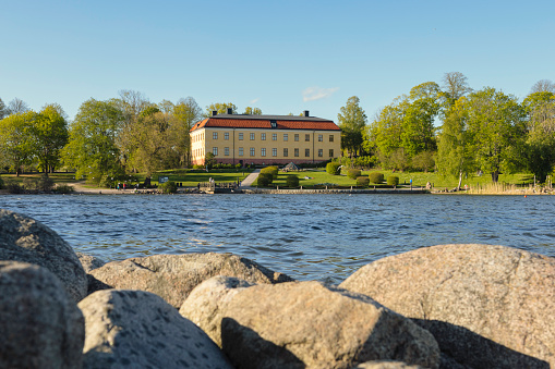 Edsberg Castle (Edsberg Slott) in Sollentuna outside Stockholm, Sweden. The pictured manor house was constructed in the 18th century.