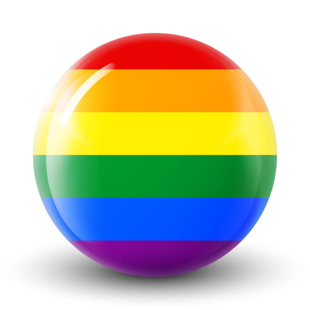 lgbt의 국기와 유리 빛 공입니다. 둥근 구, 템플릿 아이콘입니다. 광택 사실적인 공, 3d 추상 벡터 일러스트레이션. 사랑이 승리합니다. 무지개 색상의 lgbt 로고 기호 스티커입니다. 게이 프라이드  - lesbian gay pride sphere gay pride flag stock illustrations