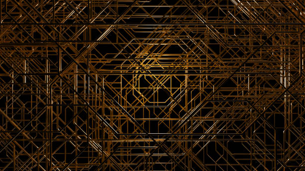istock Golden lines on a black background. Glare and bokeh on gold. 1226596802