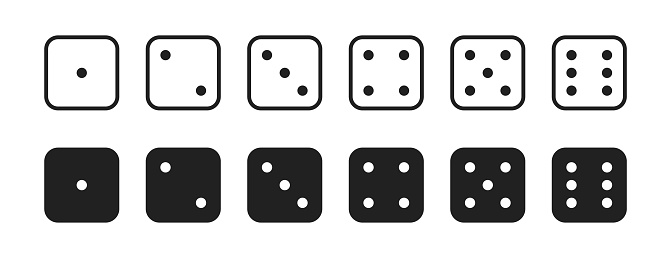 Dice icon for game, set isolated vector sign symbol in flat