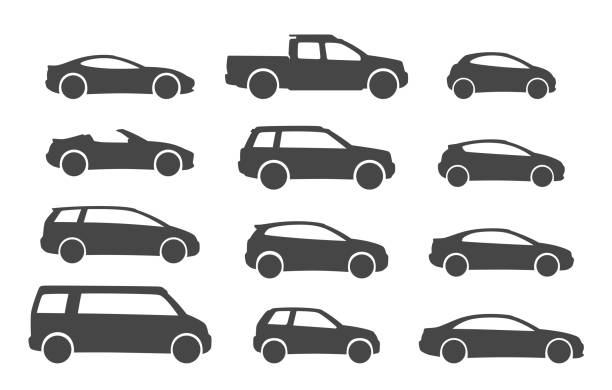 Set of car types Set of car types on a white background bus livery stock illustrations