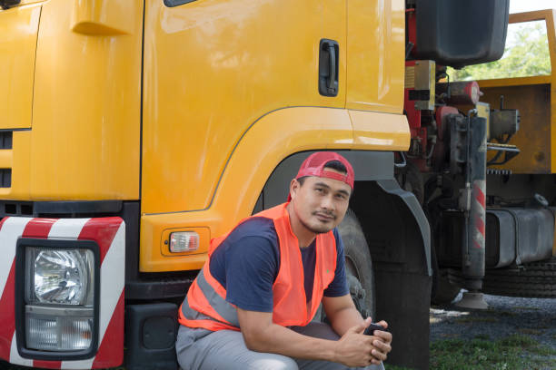 istock The truck driver was sitting smiling 1226606938