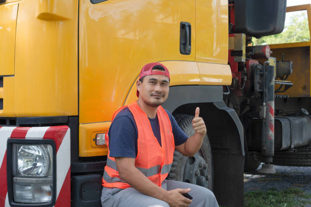 istock The truck driver was sitting smiling 1226606941