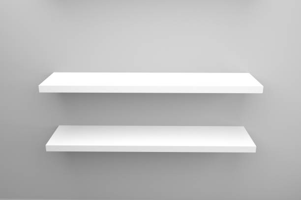 istock 3d rendered white shelves on a white wall clean minimalistic product showcase mockup  template 1226609428