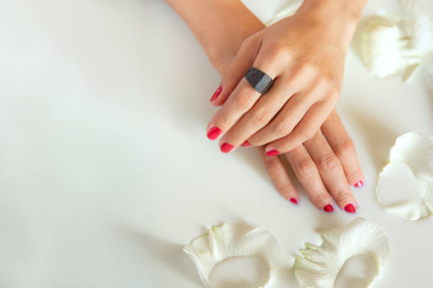 istock Girl's hands surrounded by white rose petals. 1226609854