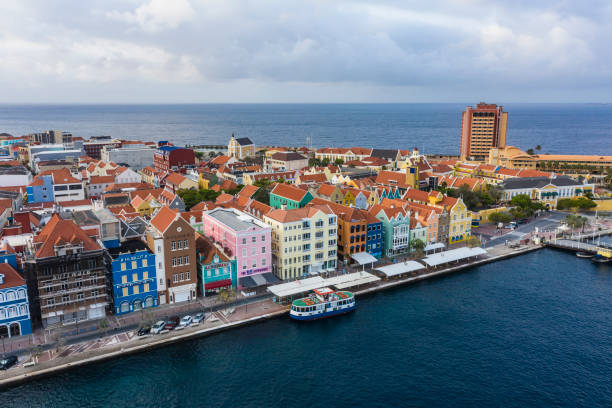 Aerial view over downtown Willemstad - Curacao - Caribbean Sea stock photo